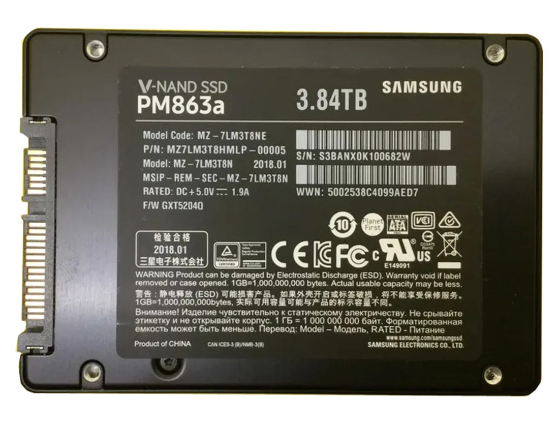 Samsung MZ-7LM3T8N PM863a 3.84TB SATA 6Gbps 2.5inch Ssd