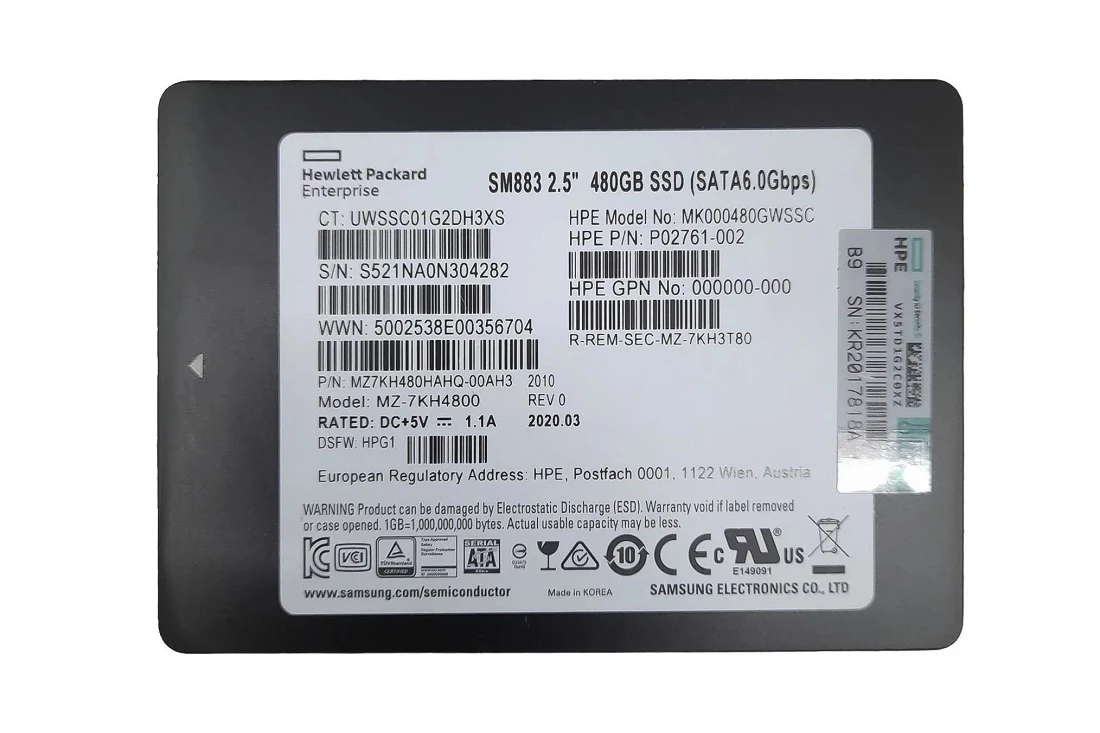 Samsung SM883 MZ7KH480HAHQ-00AH3 Mixed Use SSD 480 GB SATA 6Gb/s HPE OEM  Brand New