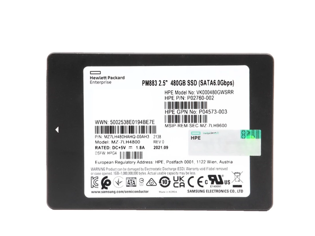 Samsung PM883 MZ7LH480HAHQ-00AH3 Read Intensive SSD 480 GB SATA 6Gb/s HPE  OEM Refurbished