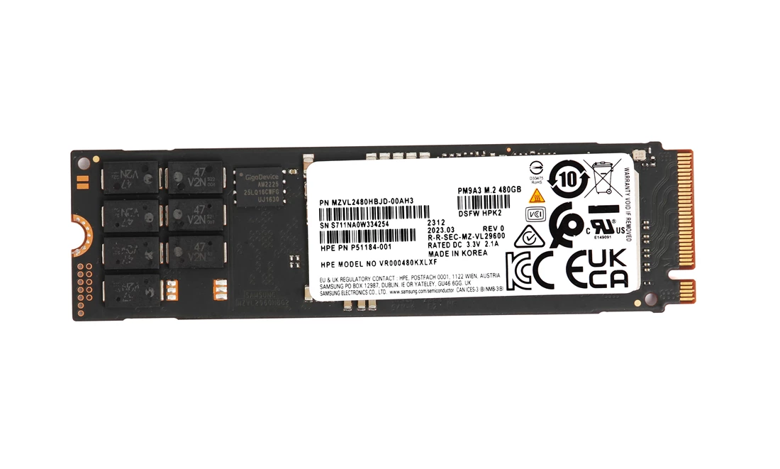 Samsung PM9A3 MZVL2480HBJD-00AH3 SSD 480 GB U.2 PCIe 4.0 x4 (NVMe) HPE OEM  Refurbished