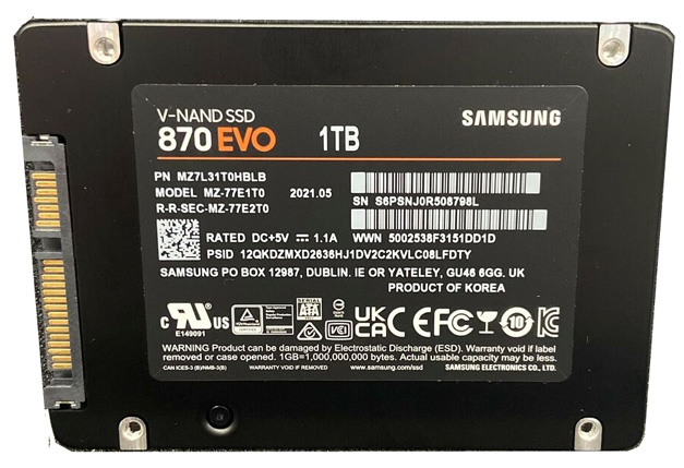Samsung 870 EVO drive 1TB Internal 2.5" SATA 6Gb/s Brand New ServerSupply.com